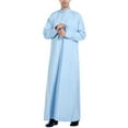 thumbnail image 6 of Men's Long-Sleeved Button-Down Solid Color Printed Shirt Stylish Nightgown Sky Blue,XXL, 6 of 9