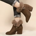 thumbnail image 5 of Willtoo Women's Suede Chunky Heeled Fluffy Fur Warm Ankle Boots,Fashion Pointed Toe Side Zipper High Heel Warm Booties,Outdoor Casual Non-slip Dressy Winter Boots Brown, 5 of 6
