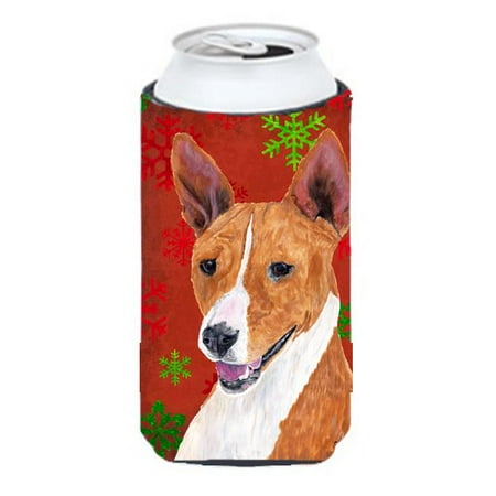 

Basenji Red and Green Snowflakes Holiday Christmas Tall Boy Hugger