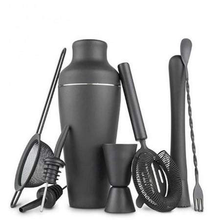 

8pcs/set 600ml Stainless Steel Cocktail Shaker Set Durable Leakproof Matte Black Mixer Wine Martini Boston Shaker Bar Tools