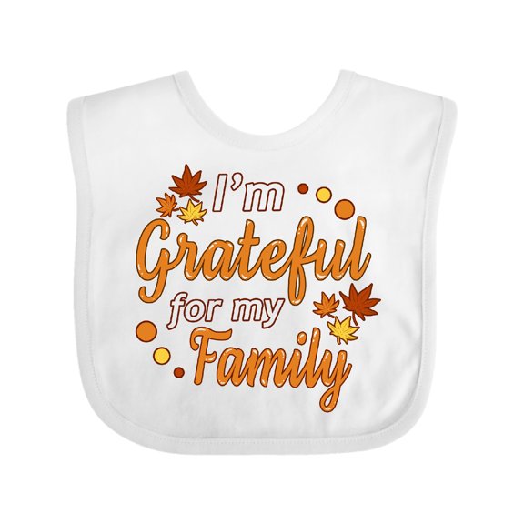Inktastic I'm Grateful for My Family in Orange with Fall Leaves Boys or Girls Baby Bib
