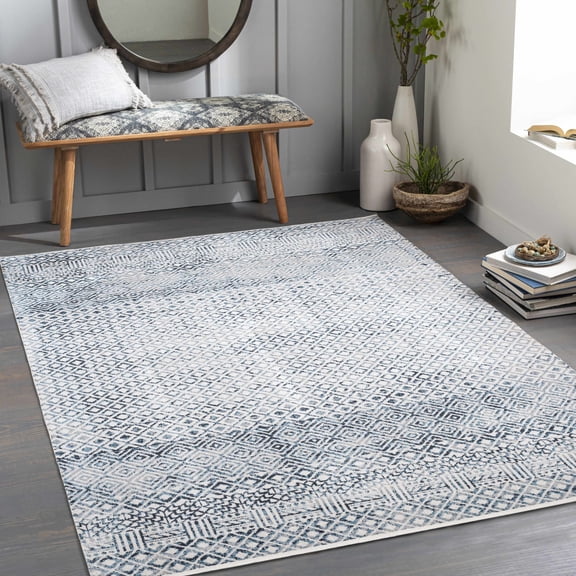 Hauteloom Askeaton Living Room, Bedroom Machine Washable Area Rug - Blue, Gray - 9'3" x 12'