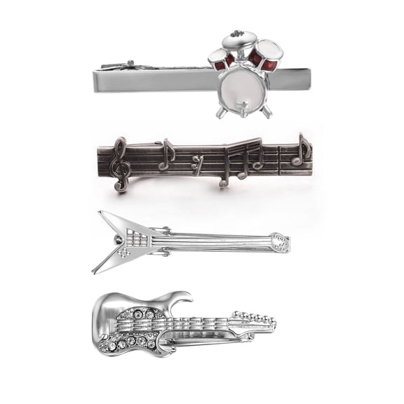 Yoursfs 4Pcs Music Tie Clips Set for Men Silver,Unique Cool Tie Bars Personalized Guitar Piano Music Note Tie Tack Mens Accessories Jewelry