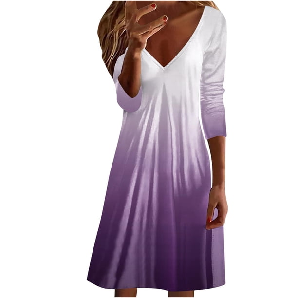 Moda mujer sexy sólido hombro frío manga larga con cuello en v vestido regular Fridja yut4296