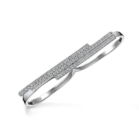 Adjule Pave Cz Bars Modern Two Finger 925 Silver Ring Adjule Pave Cz Bars Modern Two Finger 925 Silver Ring
