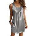 thumbnail image 2 of Women Square Neck Silk Satin Sleeveless Dress With Pockets Gray M, 2 of 6