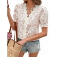thumbnail image 3 of Women'S Summer Floral Lace Blouse V Neck Dressy Casual Going Out Boho Top Milky White S, 3 of 9
