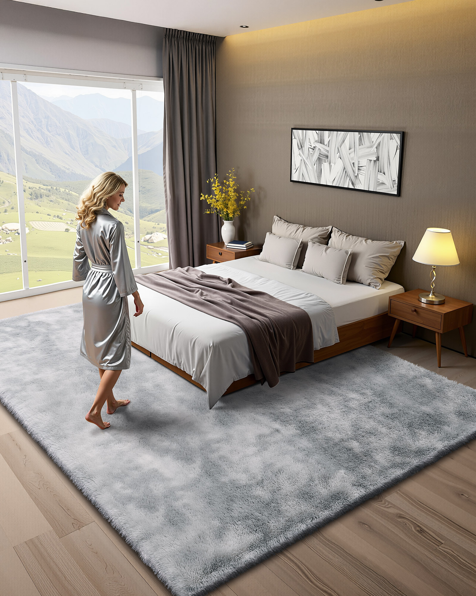 VEVOR Indoor Plush Area Rugs, 9 x 12 ft Soft Plush Carpet, Furry Shag Area Rugs for Living Room, Bedroom, Modern Home Decor Aesthetic Long-Pile Rug, Non-Shedding, Slip-Resistant, Tie-Dye Light Gray