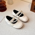 thumbnail image 7 of Viluyesy Girls Vintage-Inspired Flat Shoes – Soft-Sole Leather Lace-Up Dress Shoes with Pearl Bowknot and Delicate Lace Trim, Spring Summer Style Beige Size 7, 7 of 7