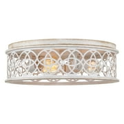 Kira Home Blythe 17" 3-Light Rustic Farmhouse Flush Mount Ceiling Light + Metal Cage Drum Shade, Antique White Finish