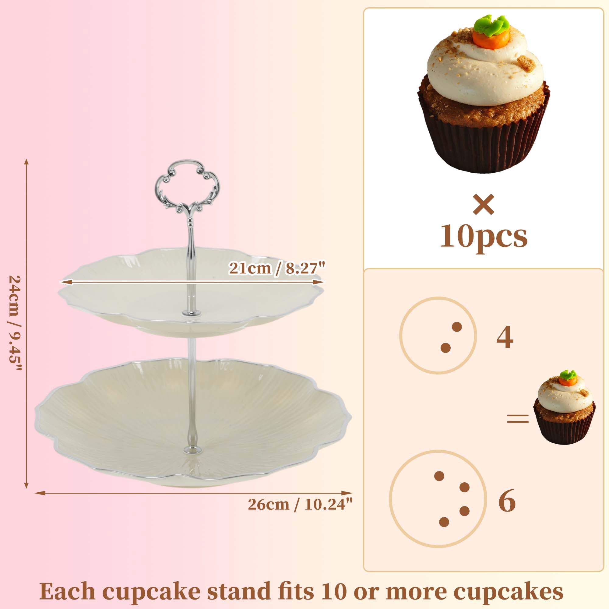 Unique Bargains 2 Tier Dessert Cupcake Stand Holder for Donuts Beige Silver Tone