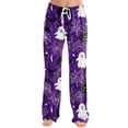 thumbnail image 4 of Halloween Pajama Pants Women Stretch Wide Leg Pj Pants High Waisted Cute Pumpkin Skull Ghost Print Pjs Pants, 4 of 5