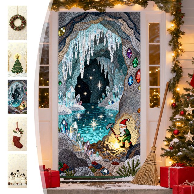 Cortina Navideña con Bordado Estereoscópico de 35 X 72 Pulgadas, Ideal para Puertas y Paredes Navideñas, Ideal para Festivales y Fiestas.