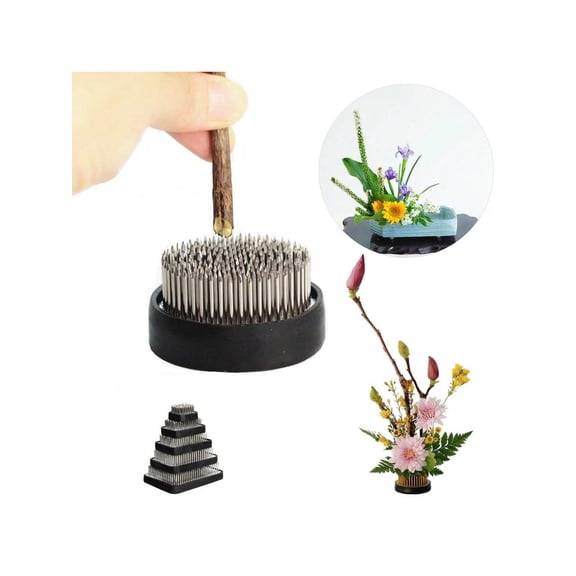 1pc Kenzan Ikebana Needle Holder Flower Frog, Japanese Floral Arranging Tool with Glass Vase, Round 3.5cm Stainless Steel Needle for Home Table Decor