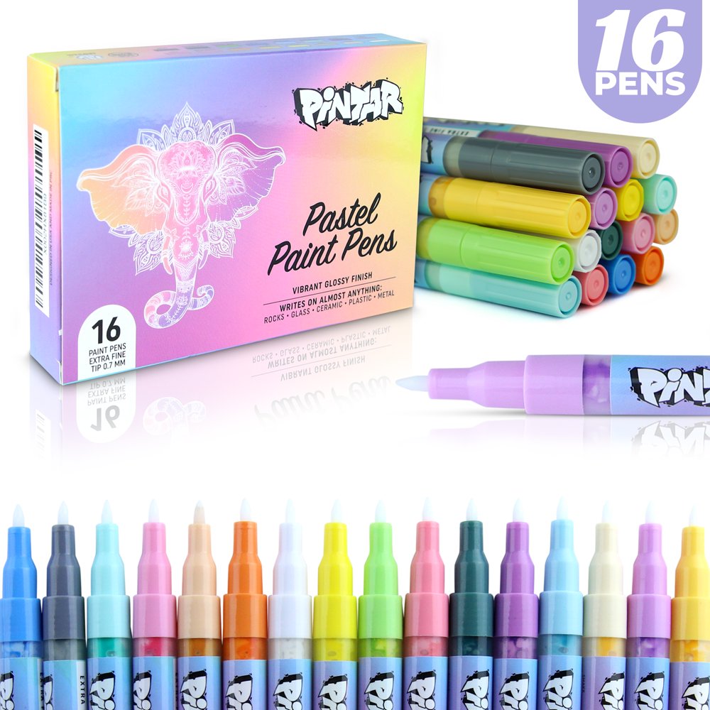 Pintar Acrylic Pastel Paint Pens 0.7mm Ultra Fine Tips, 16 Vibrant
