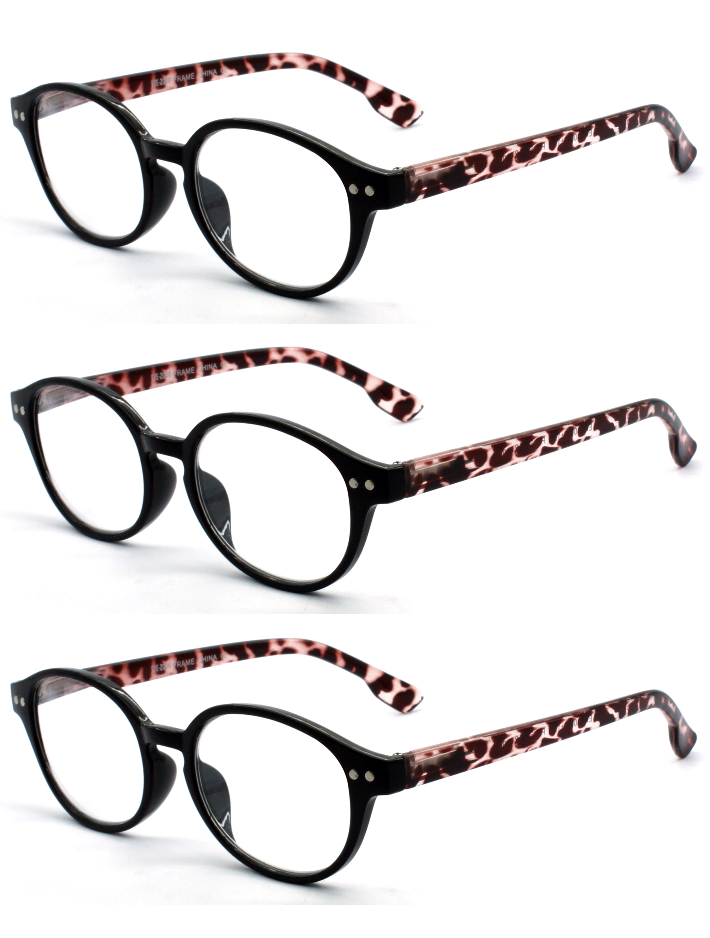 EYE ZOOM Ovalshaped Reading glasses 3 Pack Retro Style Plastic Frame