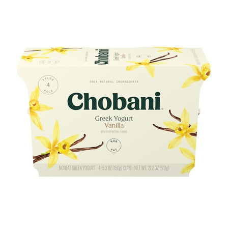 Chobani Non-Fat Greek Yogurt Vanilla 5.3 oz, 4 Pack