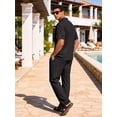 thumbnail image 3 of RICHCOIN Men 2 Piece Black Summer Beach Vacation Outfit Set Button Up Loose Shirt Elastic Waist Baggy Pants Suit Size L, 3 of 7