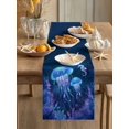 thumbnail image 3 of Summer Marine Life Table Runner, Mystic Ocean Coral Watercolor Jellyfish Seahorse Cotton Linen Kitchen Table Decoration Washable Dining Tabletop Runners for Home Party Decor 13x72 Inches, 3 of 9