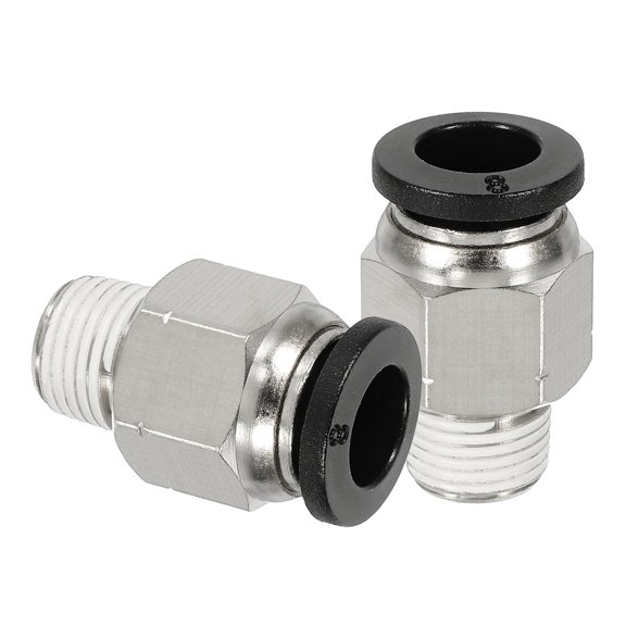 2 Pcs NPT Push to Connect Air Fittings, Male Straight 8mm Tube OD x 1/8" NPT Thread Air Quick Connector, Black