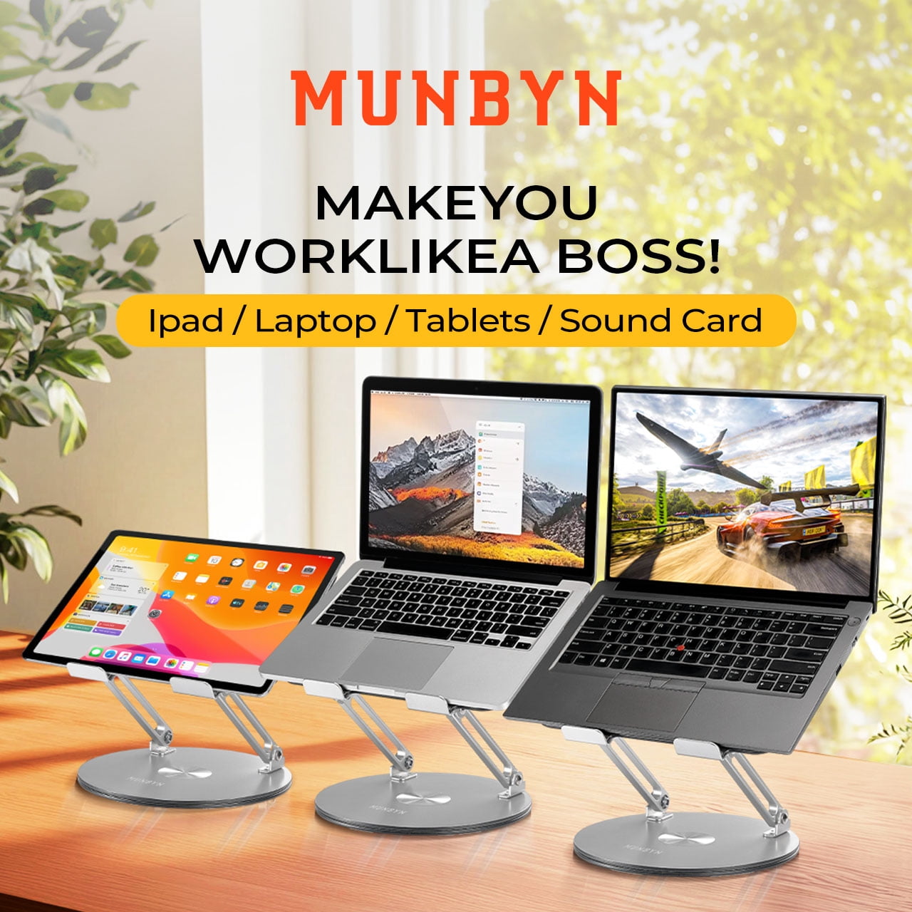MUNBYN Laptop Stand for Desk - 360° Rotating,Foldable & Portable Computer Stand, for 11-15.6" Laptops
