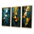 thumbnail image 3 of Designart "Interlude in Yellow Abstract Expressionism in Teal II" Abstract Painting Framed Wall Art Set Of 3 - Gold Modern Frame Canvas Set For Living Room Decor, 3 of 6