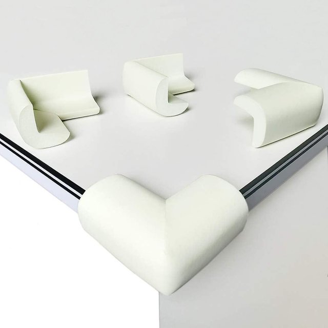 White Set of 4 Soft Foam Corner Protectors for Tables - Baby Safety Rig