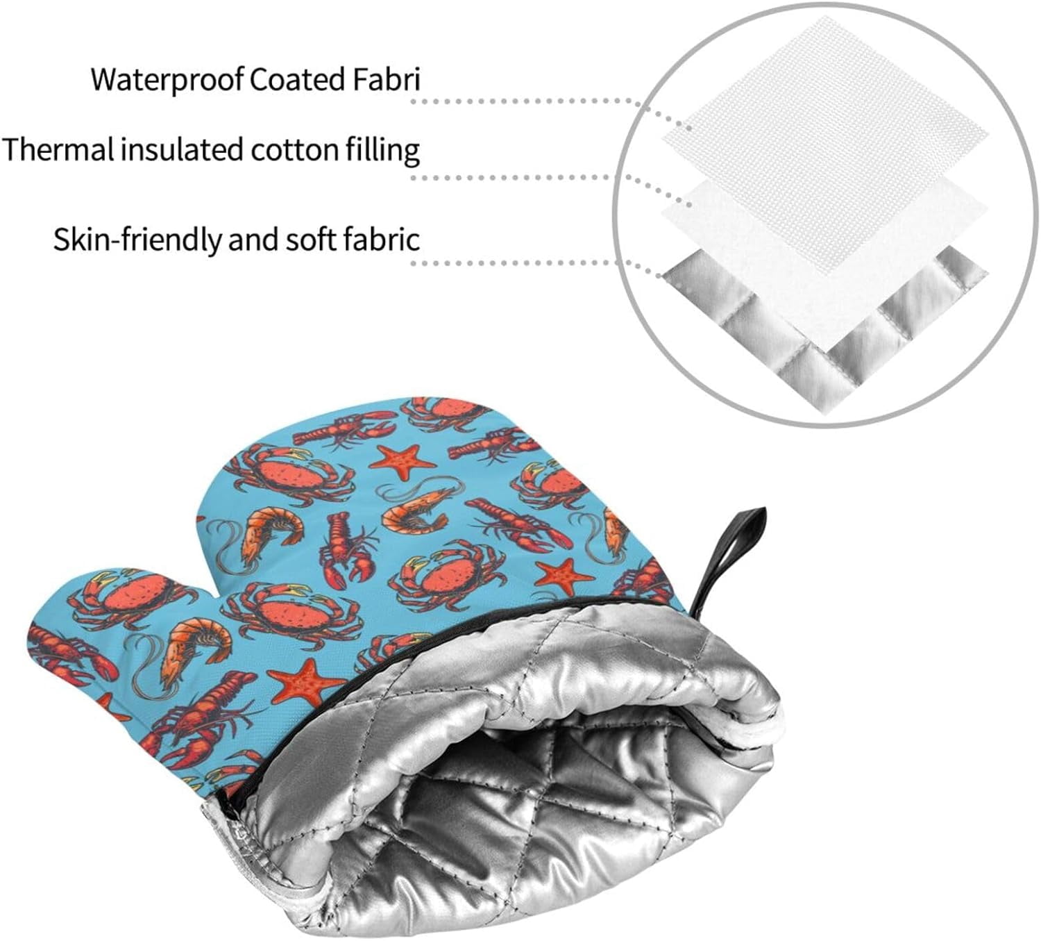 Lobster Crab Claw Oven Mitts Pot Holders Set of 4, Kitchen Gloves Potholders Heat Resistant for Chef Baking Cooking Grilling BBQ