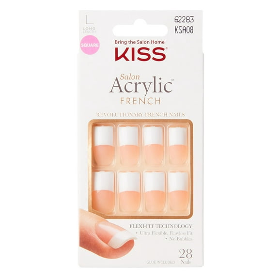 Kiss Salon Acrylic French 28 Count Long Length Nude (Pack of 3)