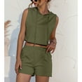 thumbnail image 2 of Defitshape Women's Short 2 Piece Outfits Summer Sleeveless Crop Tops Tracksuit Comfy Pocket Drawstring Army Green 14, 2 of 4