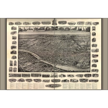 24"x36" Gallery Poster, Aero view map of New Brunswick, New Jersey, 1910