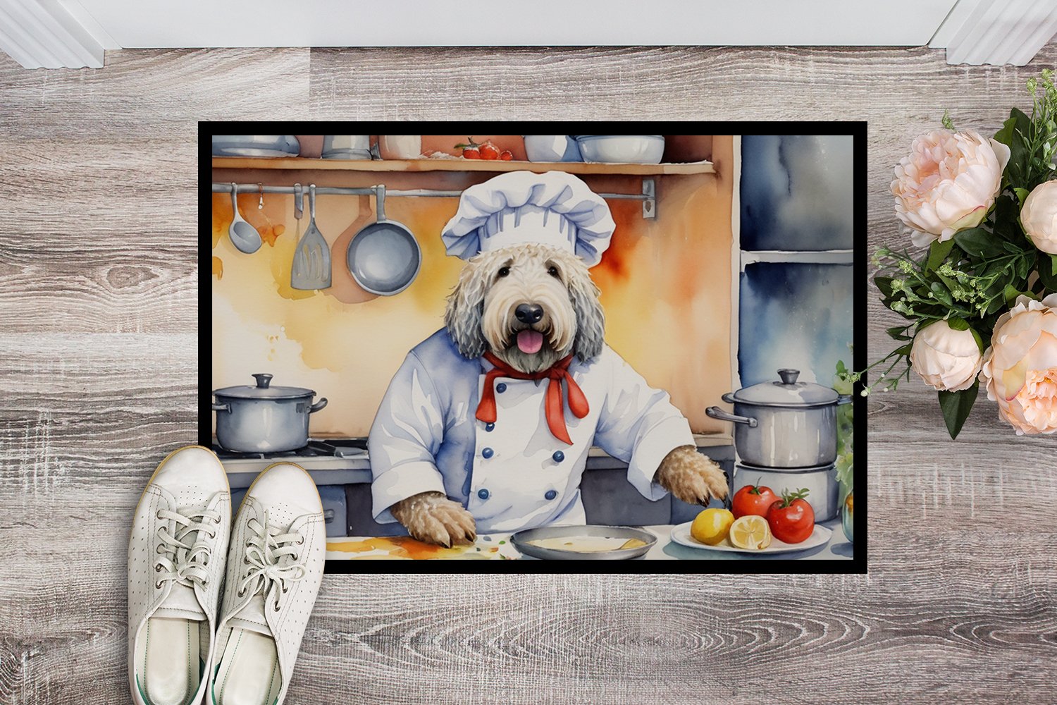Caroline's Treasures DAC6274JMAT Komondor The Chef Doormat Front Door Mat Indoor Outdoor Rugs for Entryway, Non Slip Washable Low Pile, 24H X 36W