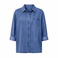 thumbnail image 4 of Women Button Down Chambray Shirt Long Sleeve Roll Up Denim Blouses Dressy Casual Loose Jean Tops with Chest Pocket, 4 of 8