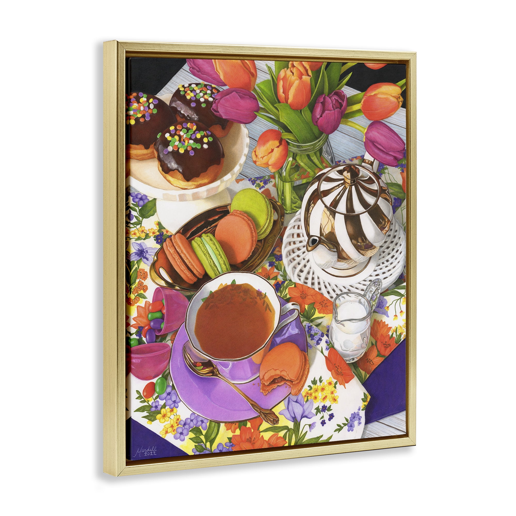 Stupell Industries Spring Tea Party Food & Beverage Painting Gold Floater Framed Art Print Wall Art, 17 x 21