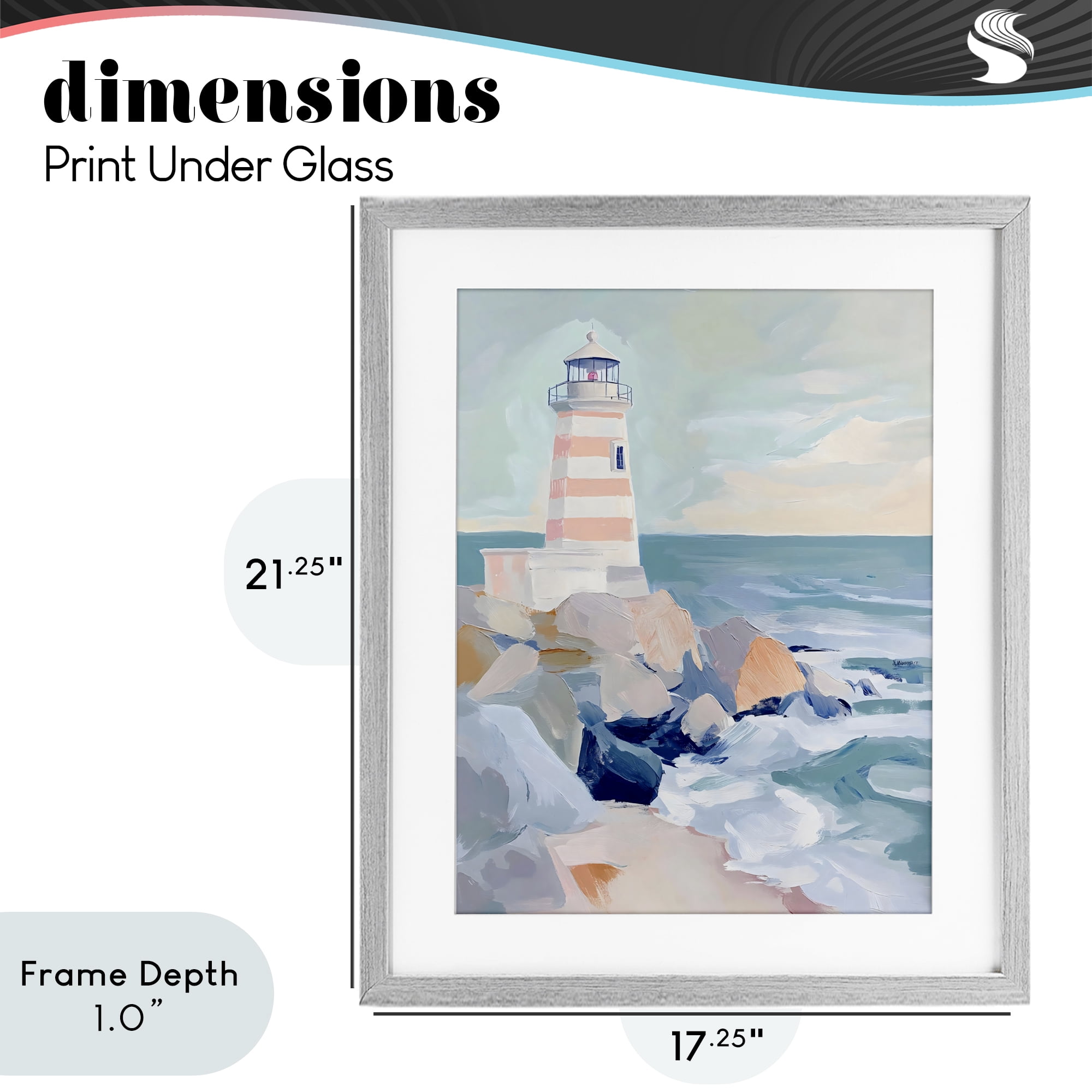 Stupell Industries Coastal Lighthouse in Pastels Gray Framed Print Under Glass, design by Creative Studio
