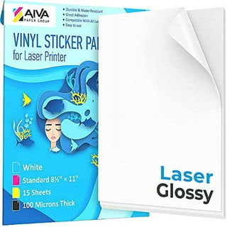 Printable Vinyl Sticker Paper for Laser Printer - Glossy White - 15  Self-Adhesive Sheets - Waterproof Decal Paper - Standard Letter Size  8.5x11