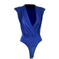 thumbnail image 4 of Seyurigaoka Women Sexy Deep V-Neck Pleated Ruched Playsuit Summer Sleeveless Solid Color Skinny Short Romper Bodysuit, 4 of 9