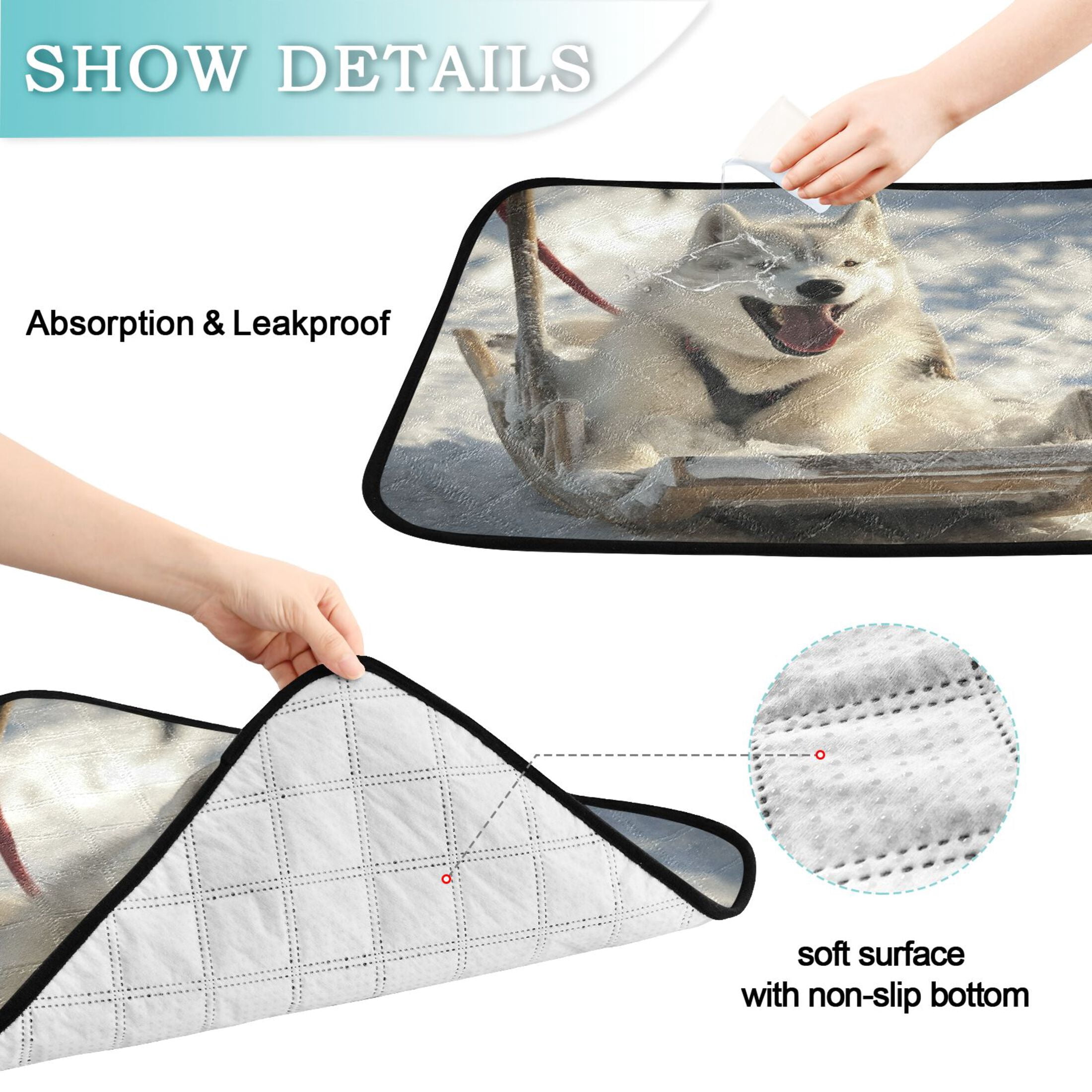 Qxltty Alaskan Dog on Sledge Cat litter Pads Pet Set of 2 Diaper Mats Center Anti-leakage Layer Absorbent Soft and Comfortable