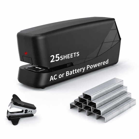 Black Electric Desk Stapler, 25 Sheet Automatic Stapler with Staples and Remover for Office Home Classroom
