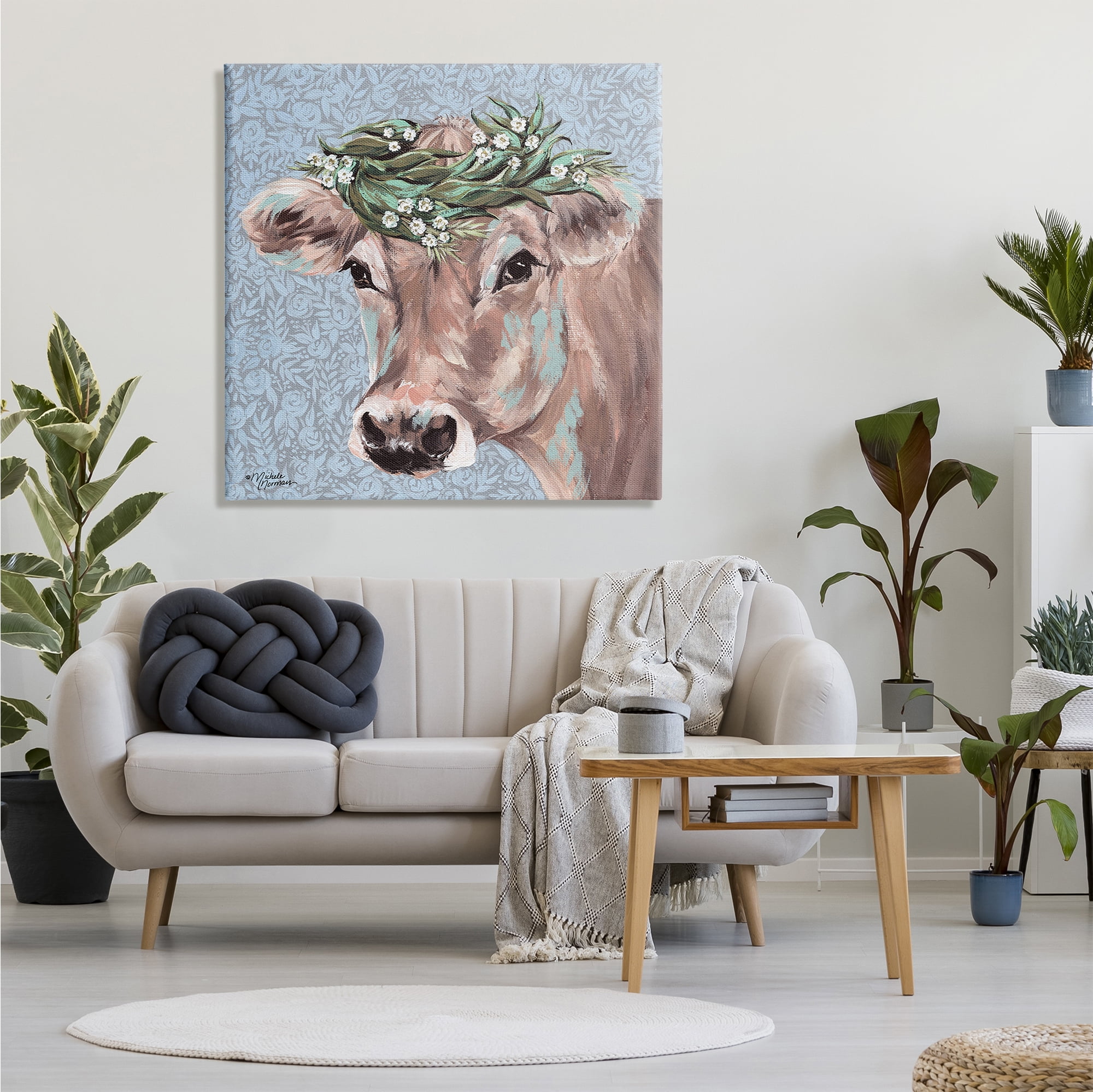 Stupell Industries Charming Rural Cow Portrait Floral Crown Design by Michele Norman, 36" x 36"
