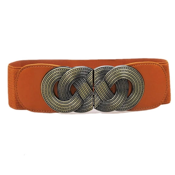Ywmsfl Wild Ladies Belt Women Straps Light Luxury Personality Curved Metal Large Bronze Buckle Belt with Elastic Belt