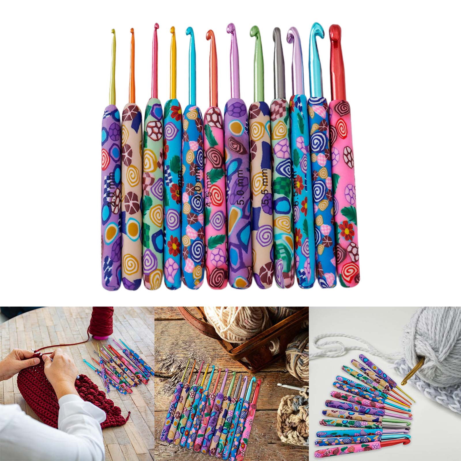 12 Pieces 2.0mm-8.0mm Crochet Hook Set Ergonomical Crochet Needle Colorful Knitting Needle for Crocheting Knitting