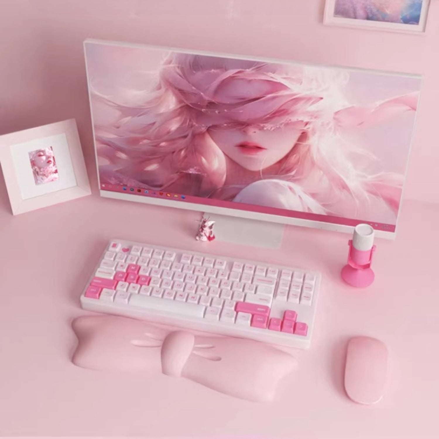 Bow Design Keyboard Wrist Rest, Ergonomic Memory Foam Palm Support Pad with Mouse Pad, Cute Desk Accessory Gift for Women Girls