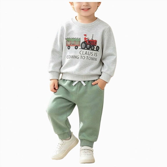 mgoYE Toddler Baby Boy Christmas Outfit 6 12 18 24 Months 2T 3T 4T Boys Clothes Christmas Tree Sweatshirt Pant Set 3-4 Years