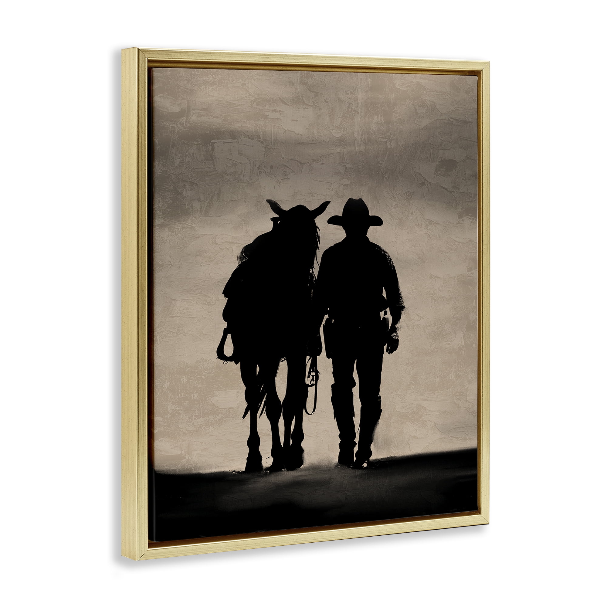 Stupell Industries Best Friends Horse & Cowboy People Painting Gold Floater Framed Canvas Art Print Wall Art, 17 x 21