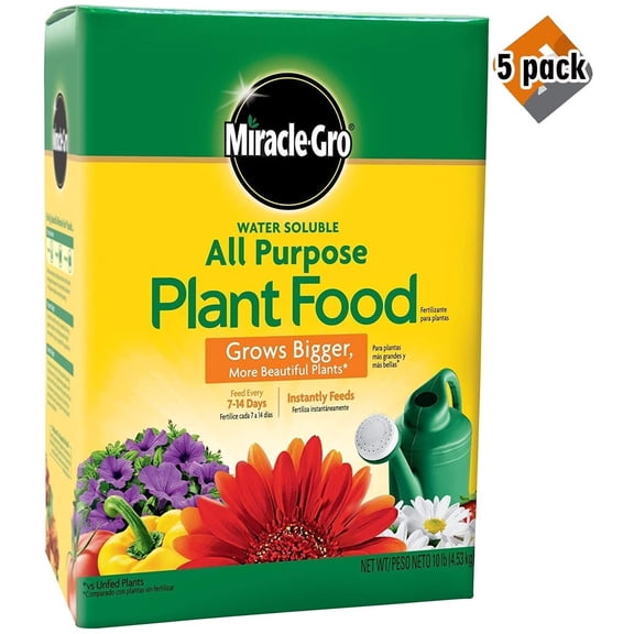 Miracle-Gro 1001193 3001192 All Purpose Plant Food-10 Pound, 10 LB Green, 5 Pack