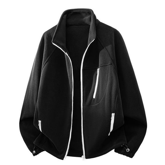 ZCFZJW Men's Sherpa Fleece Sherpa Lined Jacket Plush Thick Warm Full Zip Up Stand Collar Jacket Soft Outwear Winter Coat with Zipper Pocket Black M