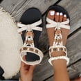 thumbnail image 3 of Rokment Womens Bohemian Flat Dress Sandals Beach Summer Flower Design Comfortable Casual Low Heel Elastic Strap Slingback Walking Sandals for Vacation Beige Size 6, 3 of 7