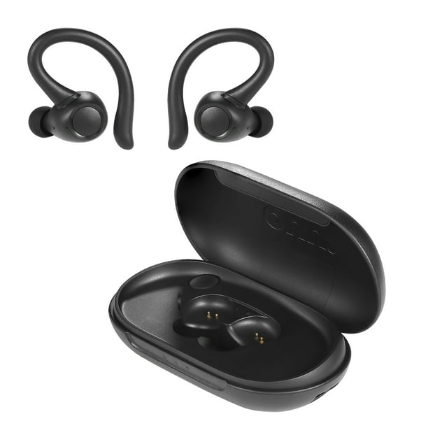 onn. Bluetooth True Wireless Earbuds with Earhook for Sport, Black