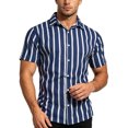 thumbnail image 3 of Men's Summer Lapel Button Striped Shirt Casual Short Sleeve Tops Lightweight Breathable Comfortable Fashion Daily Office Beach Vacation Outfits | JASKFLY,Blue L, 3 of 6